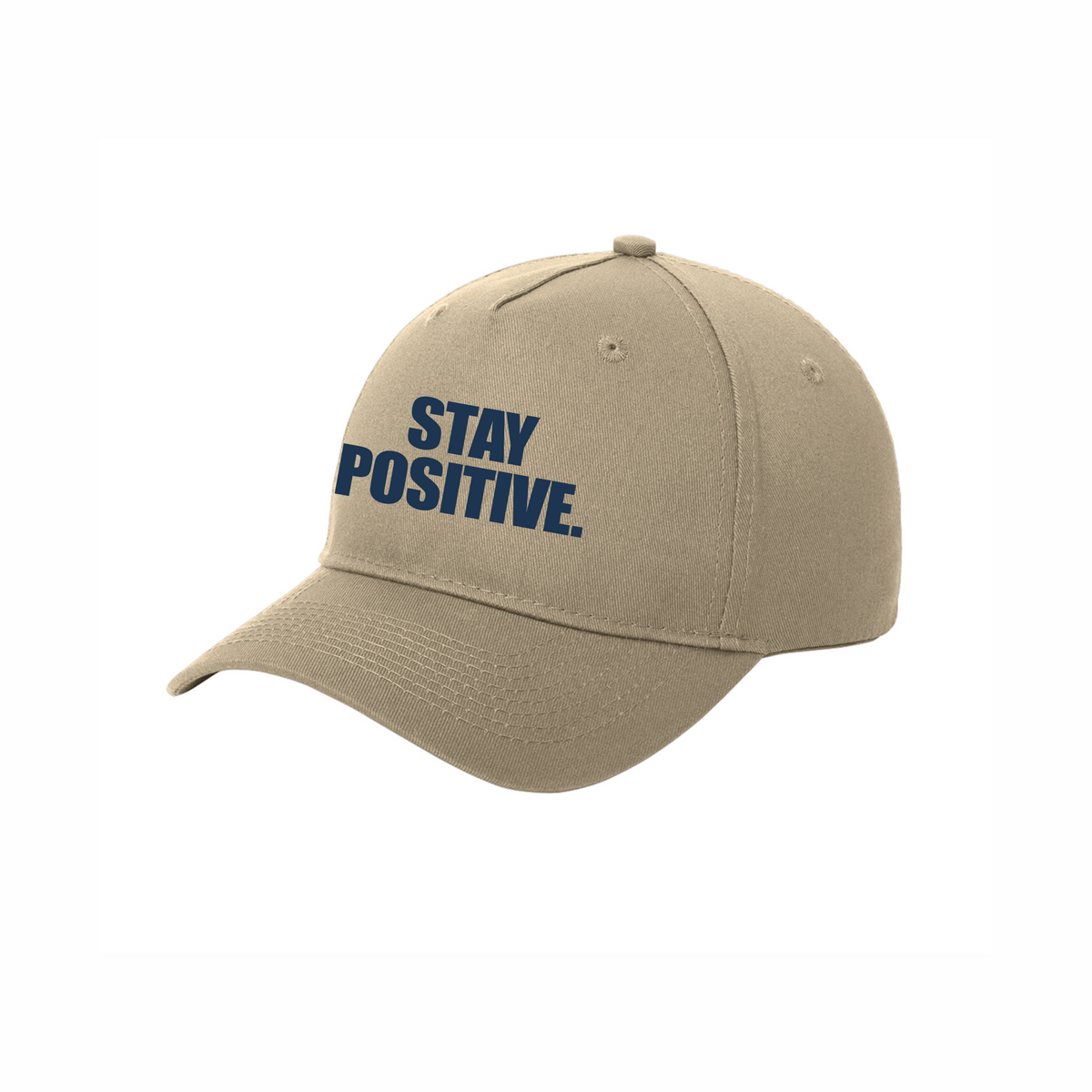 Stay Positive Classic Baseball Cap in Khaki with Navy Graphic